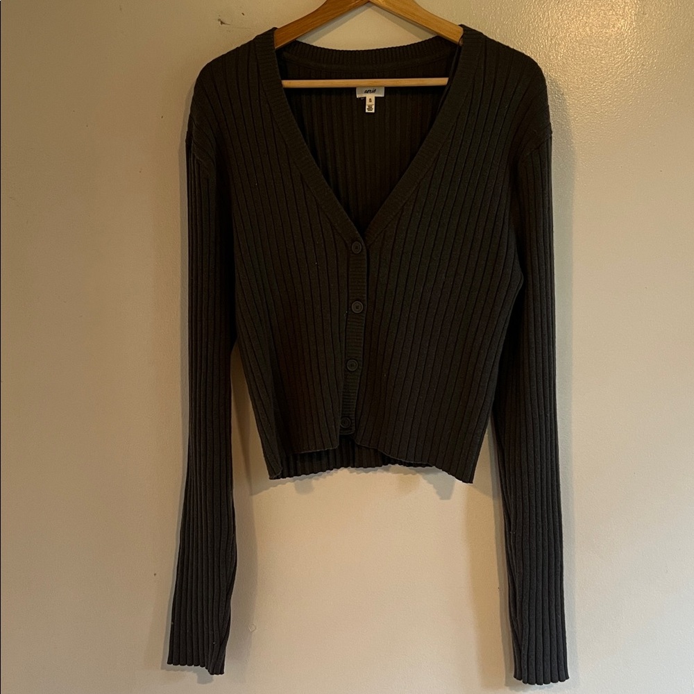 Aerie Charcoal Ribbed Cardigan